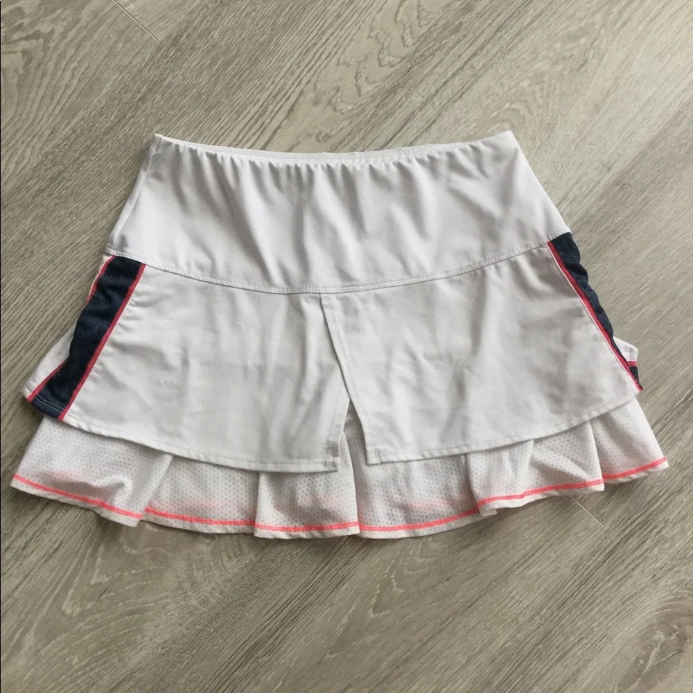 Lucky in Love Tennis Skort, Women’s Tiered White, Colorful Accent, Size Medium